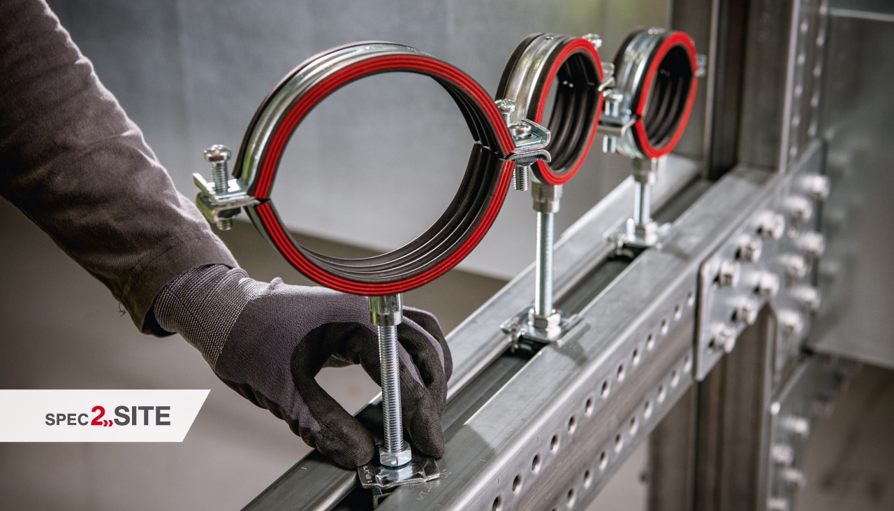 o imagine de aproape a componentelor unui sistem modular de susținere pentru aplicații de conducte