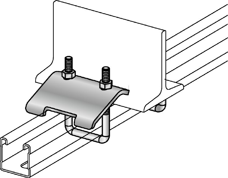 Clemă pentru grinzi MQT Clemă grindă, galvanizată, pentru fixarea profilelor MQ pentru montanți direct pe grinzile din oțel