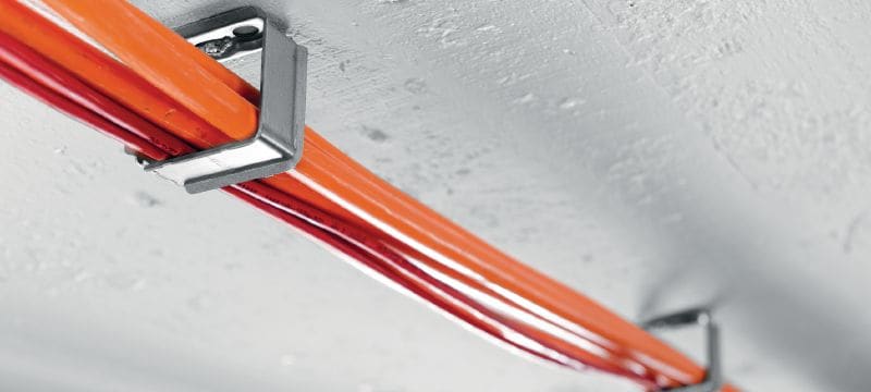 Clemă metalică pentru cabluri X-ECH-FE MX Clemă metalică pentru mănunchi de cabluri, pentru utilizare cu cuie pe bandă sau ancore în aplicațiile de montare pe tavane sau pereți Aplicații 1