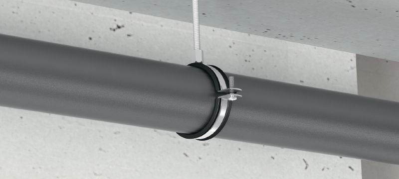 Colier MP-PI (izolat fonic) Clemă de conductă standard, galvanizată, cu izolație acustică pentru aplicații cu sarcini mici Aplicații 1