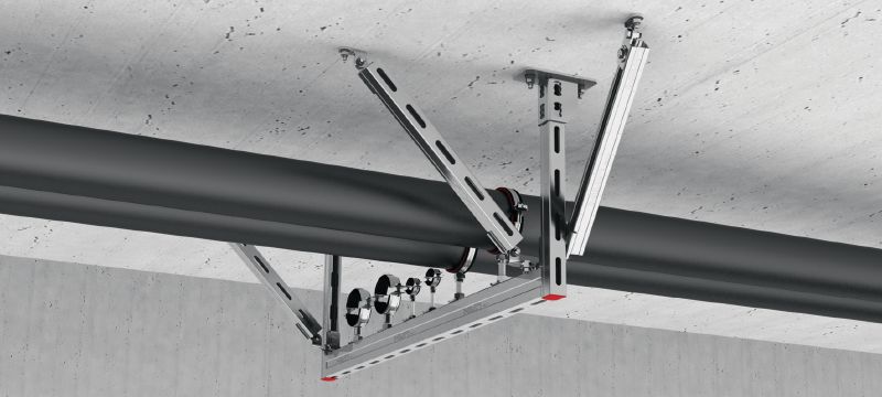 Colțar antiseismic MQS-W Conector profil pentru montanți, galvanizat, pentru utilizare cu elemente trapezoidale pentru profile MQ în aplicații seismice Aplicații 1