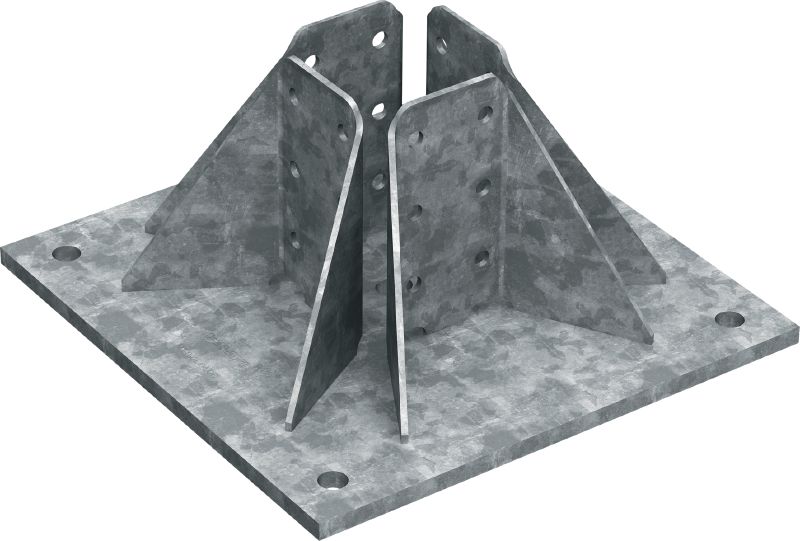 Placă de bază pentru sarcini mari SI-B-GL O4 OC Conector bază pentru ancorarea de beton a structurilor pe bază de grinzi MT-90 pentru sarcini mari, supuse unor sarcini 3D, pentru utilizare în aplicații de exterior cu nivel redus de poluare