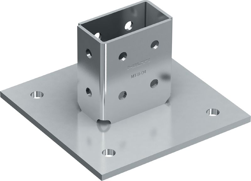 Placă de bază pentru sarcini 3D MT-B-O4 Conector bază pentru ancorarea de beton și oțel a structurilor pe bază de profile pentru montanți supuse unor sarcini 3D