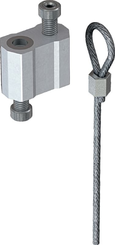 Kit MW-LP L - cu lacăt de blocare și cablu din sârmă cu capăt tip buclă Cablu din sârmă cu capăt tip buclă și blocare ajustabilă pentru suspendarea instalațiilor de elementele clădirilor