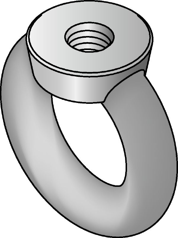 Piuliță cu inel DIN 582, galvanizată Piuliță cu inel (A4) galvanizată, conformă cu DIN 582, cu capete tip buclă pentru prinderea cârligelor