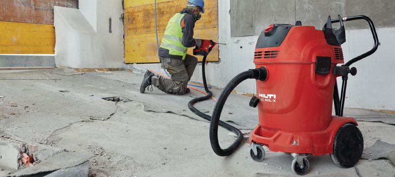 Extractor de praf din clasa L VC 60L-X Aspirator foarte puternic care se atașează la unelte electrice pentru operațiuni de curățare pe șantier (în condiții umede și uscate), rezervor de 60 l Aplicații 1