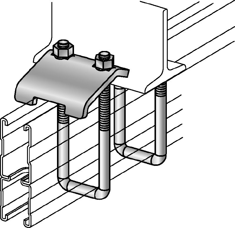 Clemă pentru grinzi MQT Clemă grindă, galvanizată, pentru fixarea profilelor MQ pentru montanți direct pe grinzile din oțel
