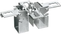 Conector transversal MQI-K Conector transversal galvanizat pentru montarea transversală a profilelor cu prindere M12 integrată pentru reglarea înălțimii