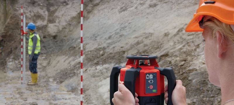 Nivelă cu laser rotativ pentru utilizare în exterior PR 300-HV2S Laser rotativ pentru aplicații de exterior, pentru nivelare orizontală, aliniere verticală, gradare și verificare a unghiurilor Aplicații 1