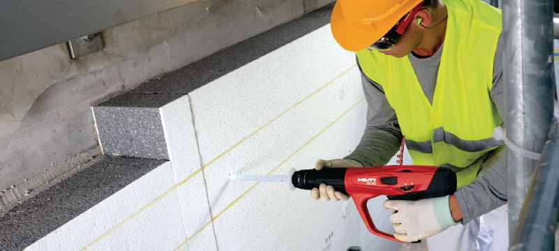 Element fixare izolație X-IE 6 Elemente de fixare pentru izolație pentru fixarea vatei minerale, panourilor din EPS, XPS, PIR, PUR, plăcilor cu fibre de lemn și a celor din fibrociment pe beton moale și dur, zidărie și oțel Aplicații 1