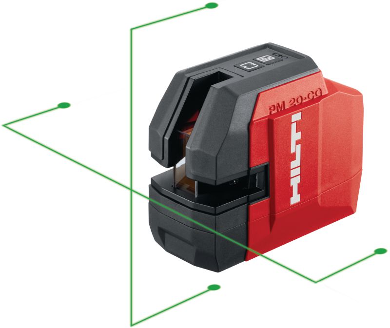 Nivelă laser cu funcție de linie verticală și linii în cruce PM 20-CG Combilaser cu fascicul verde, cu 2 linii și 5 puncte, pentru instalații sanitare, lucrări de nivelare, aliniere și verificare unghiuri