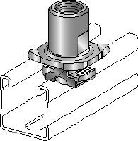 MQA Conector galvanizat pentru coliere (sistem imperial) cu adaptor pentru fixarea componentelor filetate pe profilele MQ pentru montanți