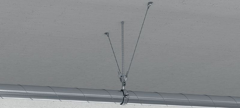 Kit MW-LP L - cu lacăt de blocare și cablu din sârmă cu capăt tip buclă Cablu din sârmă cu capăt tip buclă și blocare ajustabilă pentru suspendarea instalațiilor de elementele clădirilor Aplicații 1